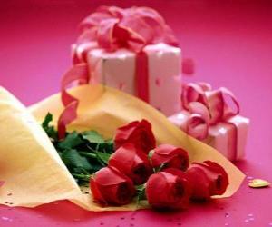 yapboz Kırmızı gül ve hediye Valentine&#039;s